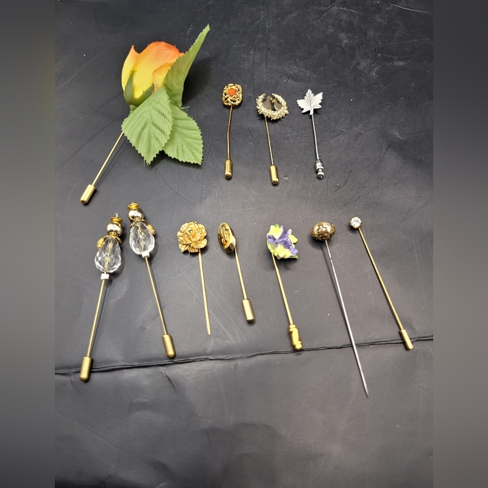 Vintage Hat Pin & Stick Pin Collection – Set of 10 Mixed Styles